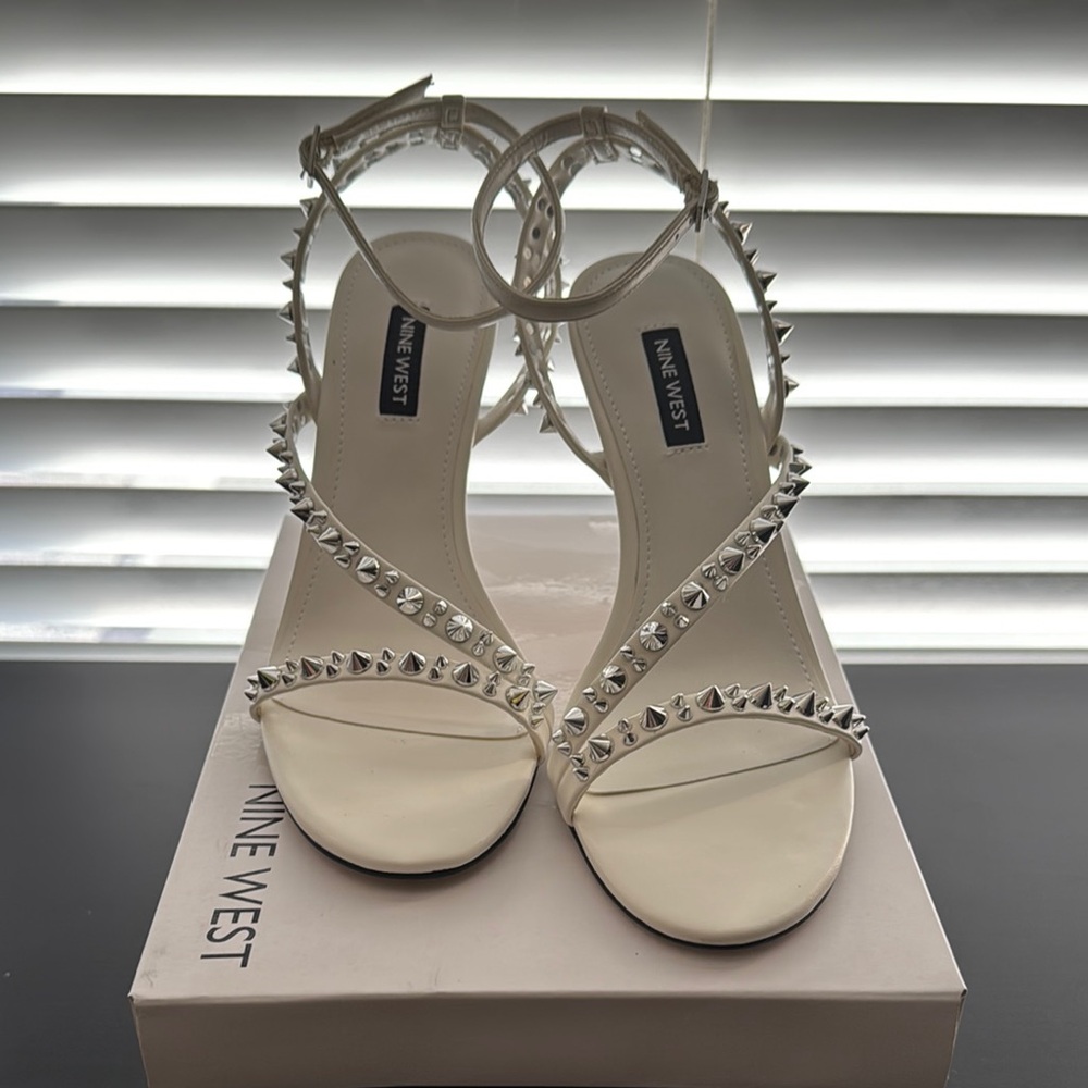 Nine West White Studded Heels - Picture 2 of 7